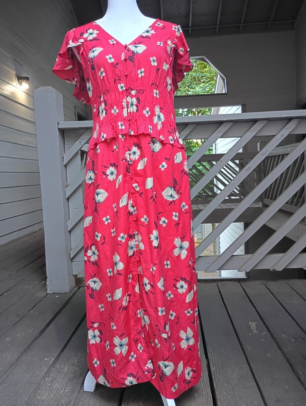 Rebecca Taylor Silk Floral Red Lined Maxi Dress Size XS